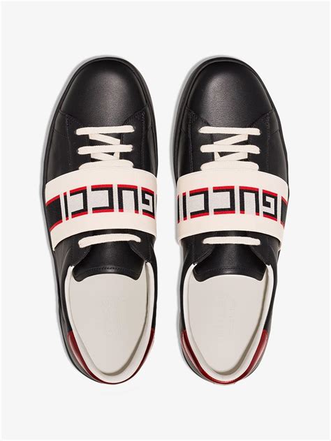 mens gucci stripe leather sneaker|black gucci sneakers men's.